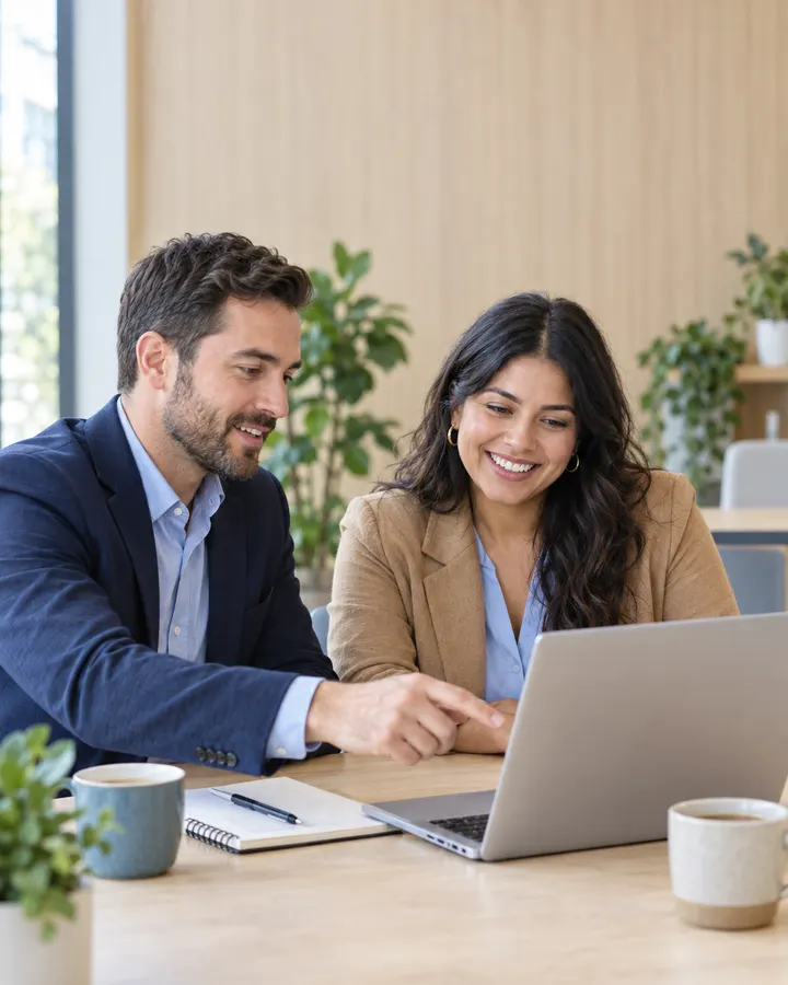Consultant walking an office manager through an AI setup